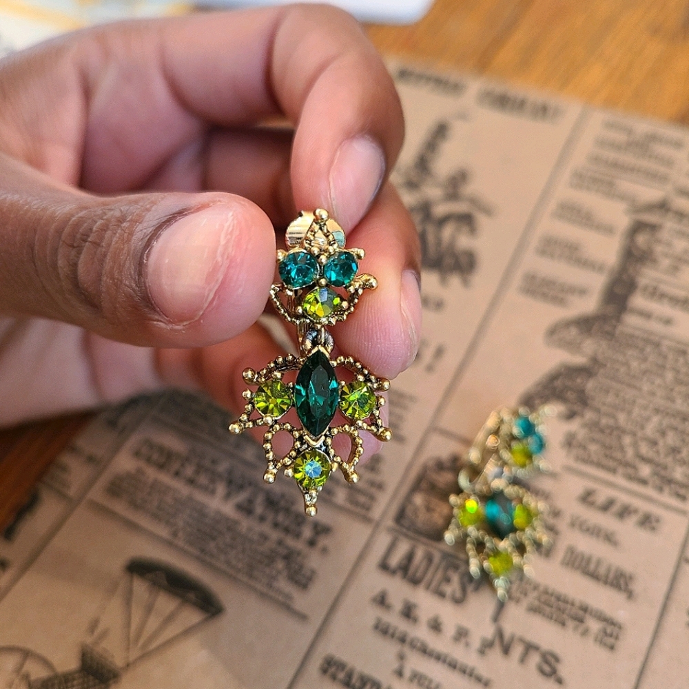 Vintage Clip On Emerald Earrings